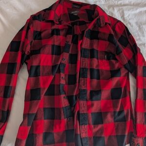Eddie Bauer Flannel Red and Black Plaid Button-Up Shirt